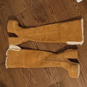 Naked Wolfe Jealous Tan Suede Thigh High Boots in Size 8